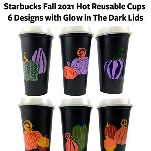 Starbucks 2021 Fall Halloween Reusable Hot Cups with Glow In The Dark Lids